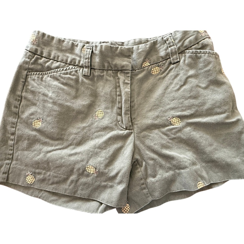 Tahiti Reef Club Womens Petite Olive Green Pineapple Embroidered Shorts 4P 3672
